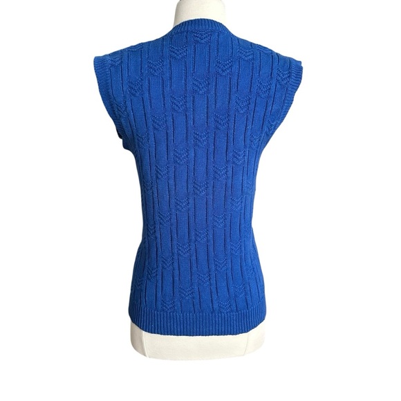 CC COURTENAY Vintage 70s Royal Blue Knit Sweater Vest Sleeveless V-Neck Preppy M - Picture 8 of 12